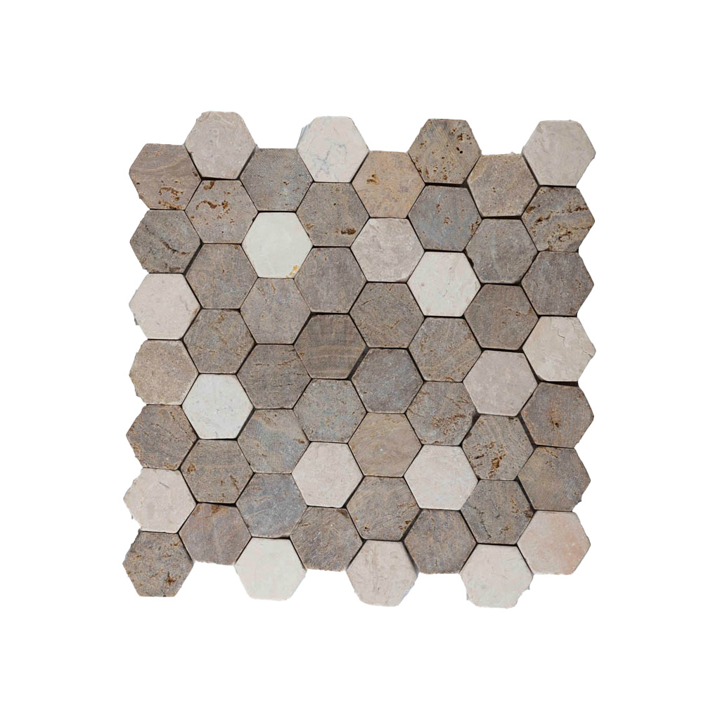 Mozaïek tegel Hexagon small mix sunset bruin - crème
